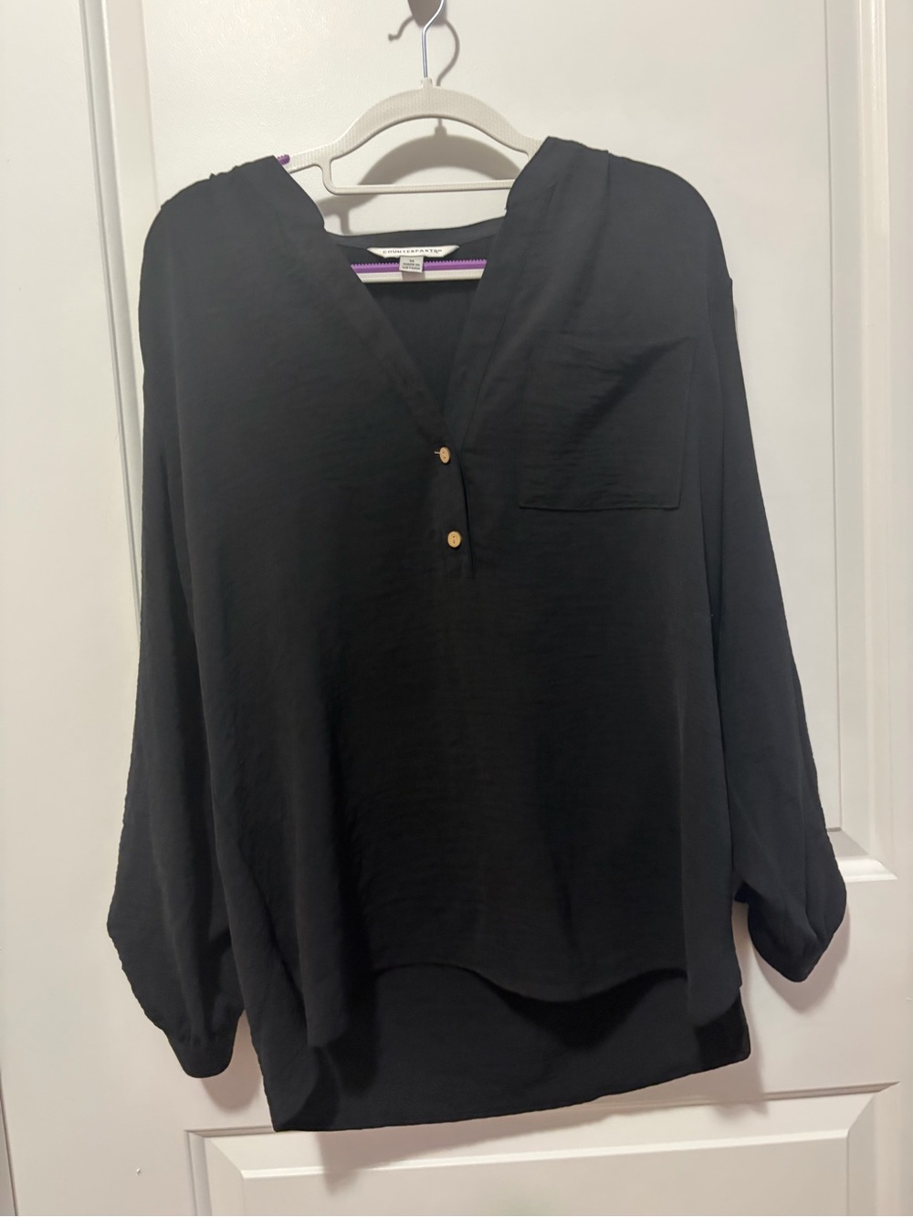 Counterparts Black Relaxed V-Neck Button Front Blouse